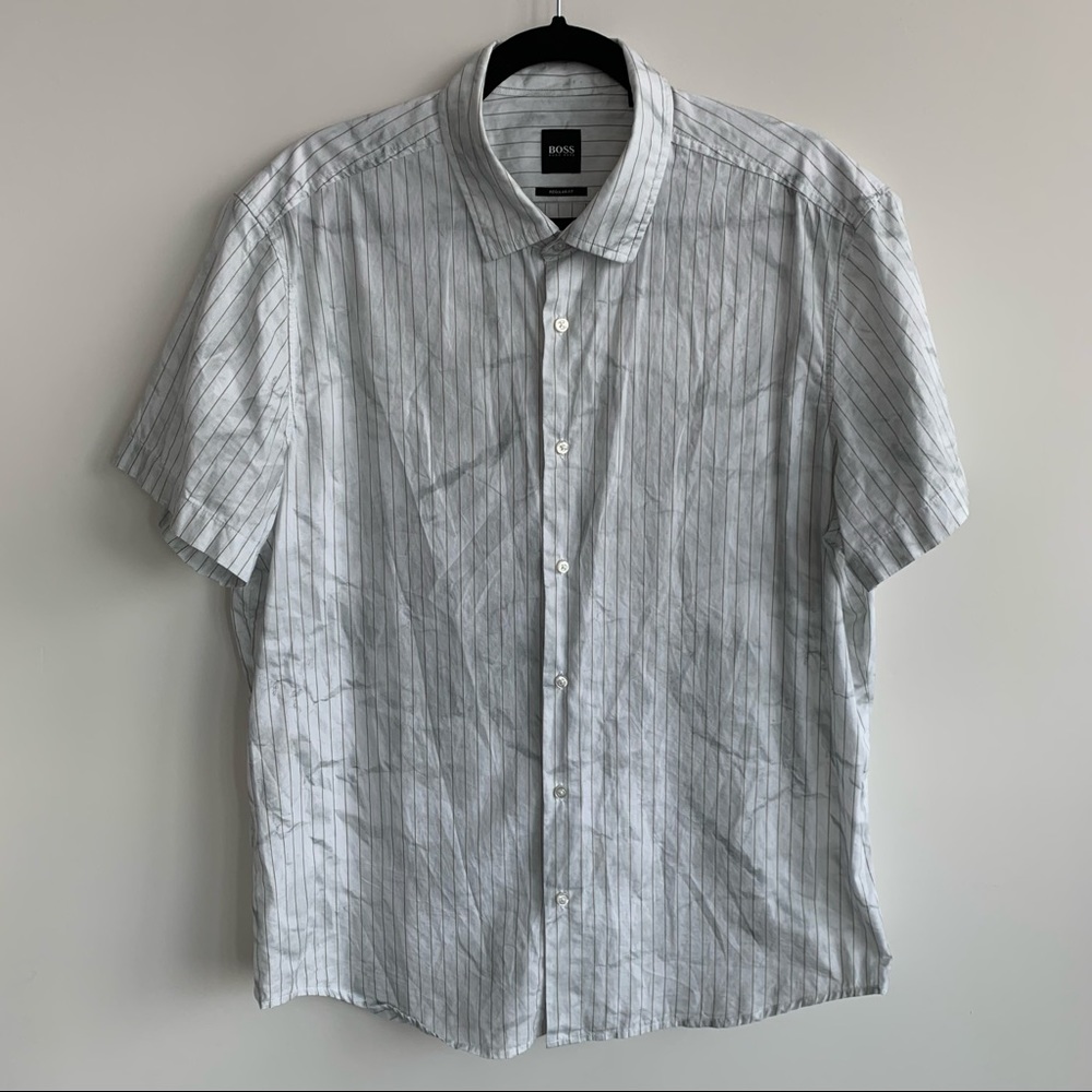 Hugo Boss white/green short sleeve button up shirt